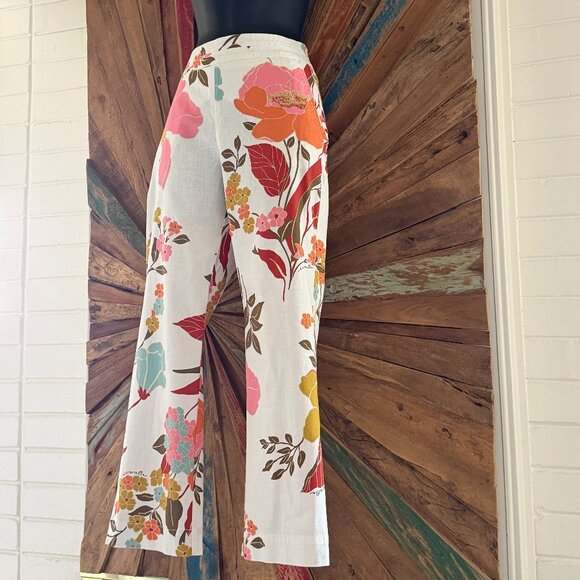 Marella tropical floral print cotton pants Sz 2 pockets - Picture 2 of 14